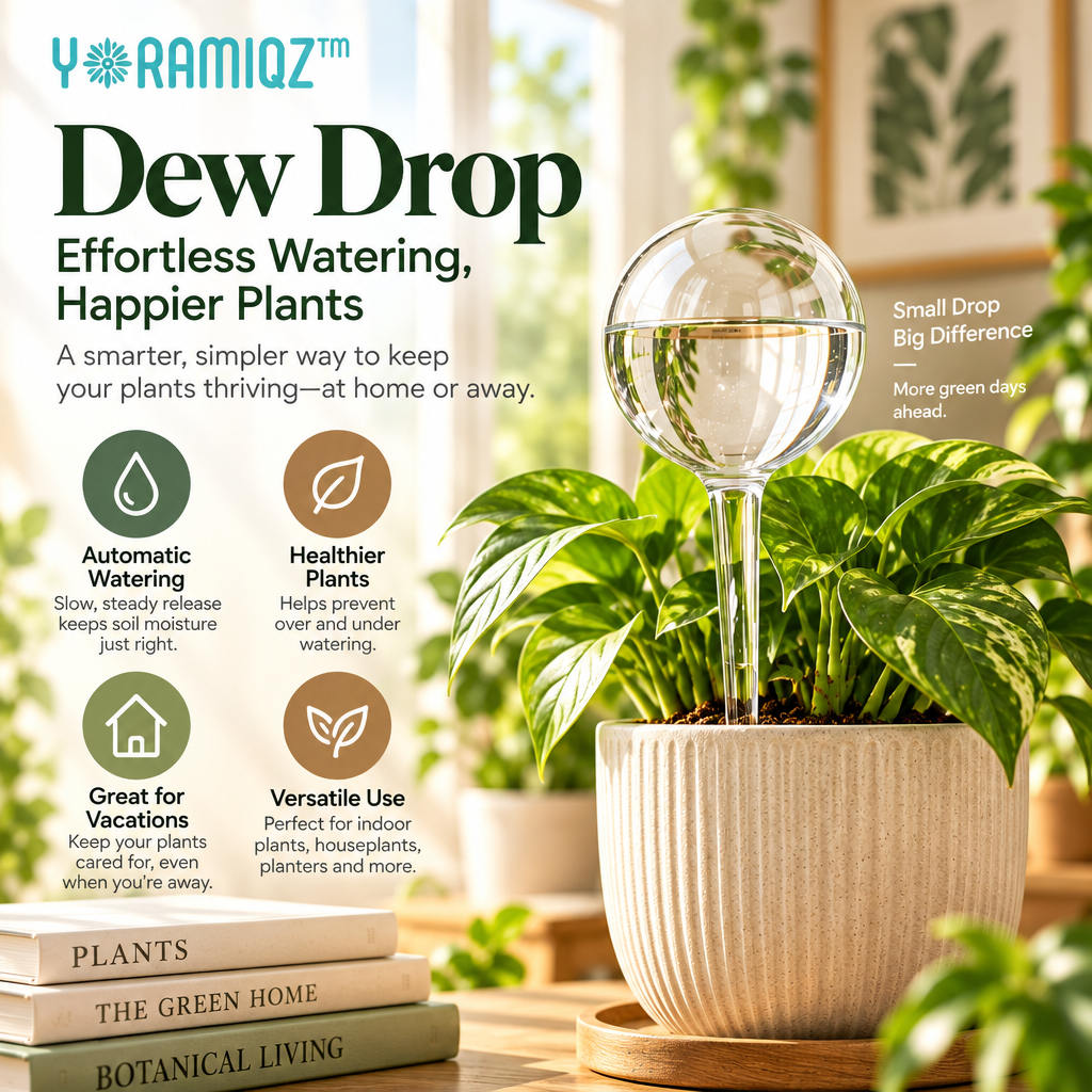 Yoramiqz™ Dew Drop – Self-Watering Glass Globe for Indoor Plants, Houseplants, Planters, Vacation Watering & Plant Care