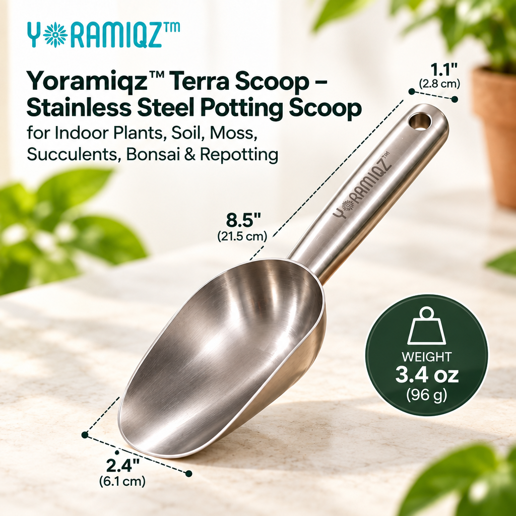 Yoramiqz™ Terra Scoop – Stainless Steel Potting Scoop for Indoor Plants, Soil, Moss, Succulents, Bonsai & Repotting