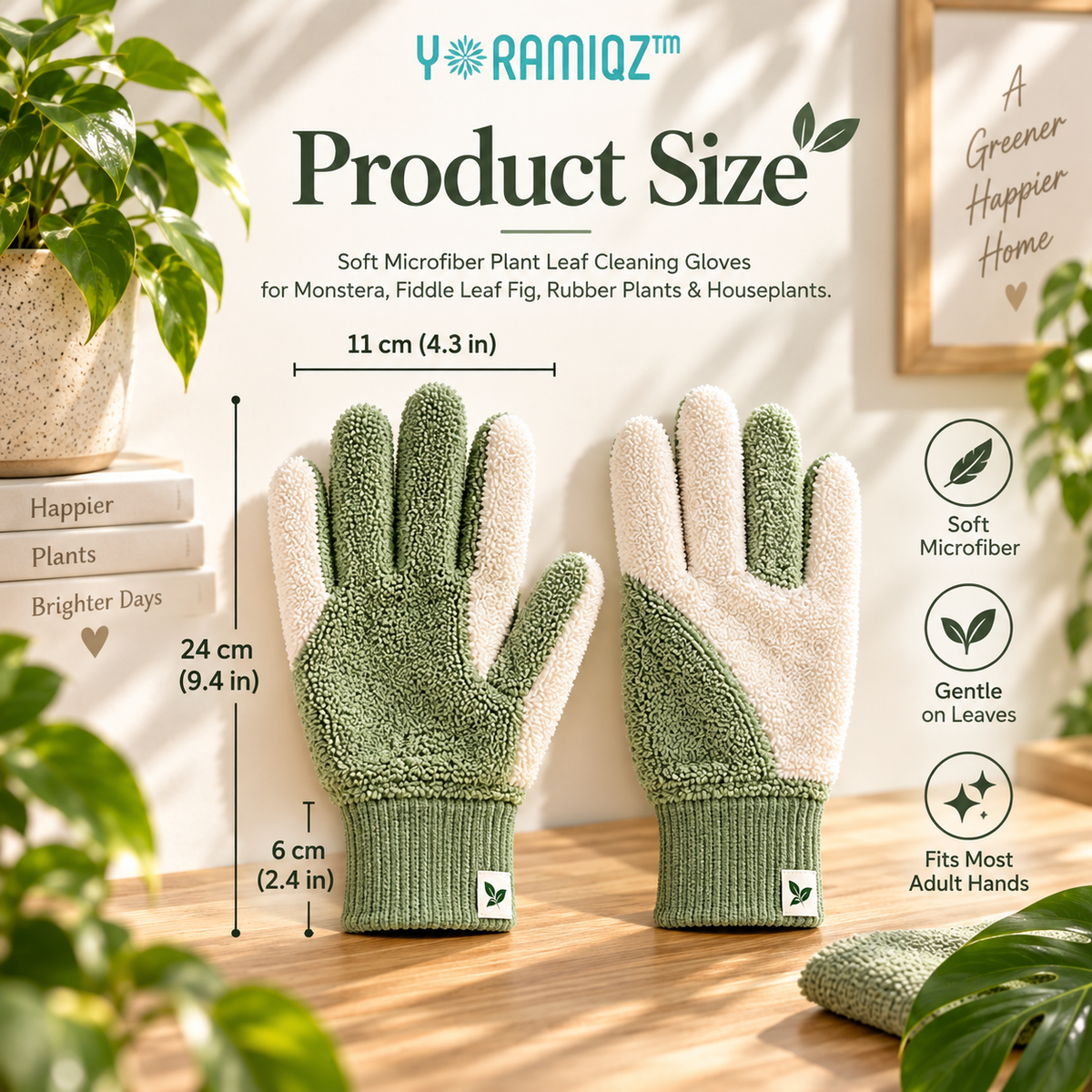 Yoramiqz™ Leaf Whisper – Soft Microfiber Plant Leaf Cleaning Gloves for Monstera, Fiddle Leaf Fig, Rubber Plants & Houseplants