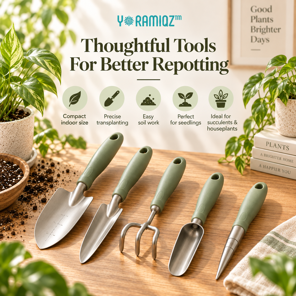 Yoramiqz™ Root Ritual – Premium Indoor Plant Transplanting Tool Set for Repotting, Seedlings, Succulents & Houseplant Care