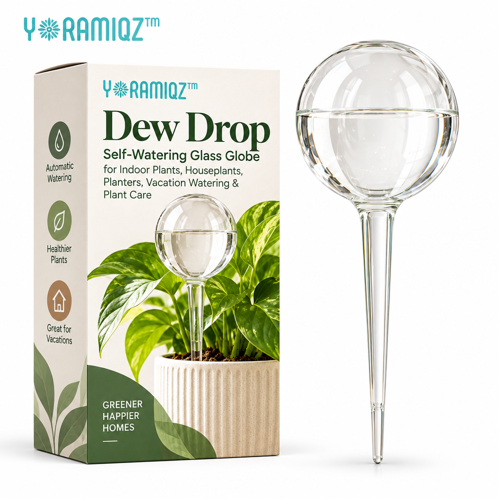 Yoramiqz™ Dew Drop – Self-Watering Glass Globe for Indoor Plants, Houseplants, Planters, Vacation Watering & Plant Care