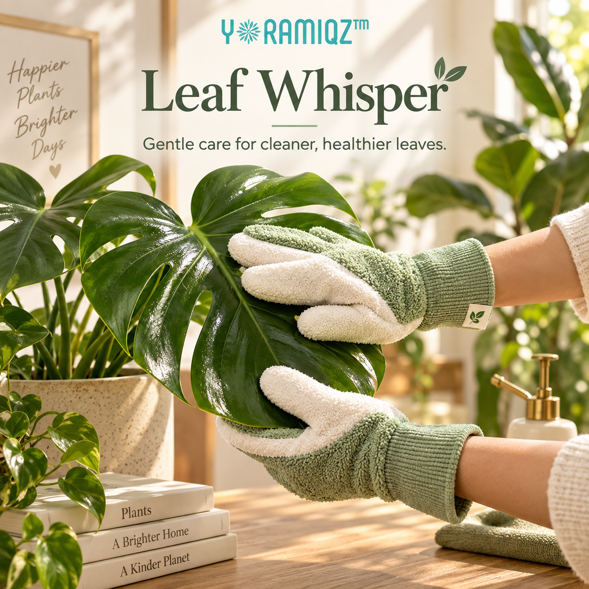 Yoramiqz™ Leaf Whisper – Soft Microfiber Plant Leaf Cleaning Gloves for Monstera, Fiddle Leaf Fig, Rubber Plants & Houseplants