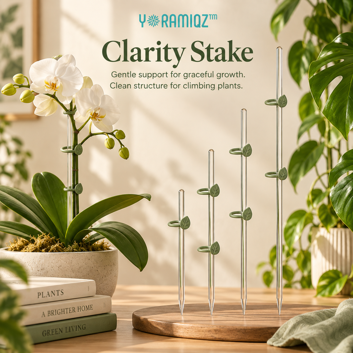 Yoramiqz™ Clarity Stake – Minimalist Plant Support Stakes for Orchids, Monstera, Climbing Houseplants, Vines & Indoor Plants