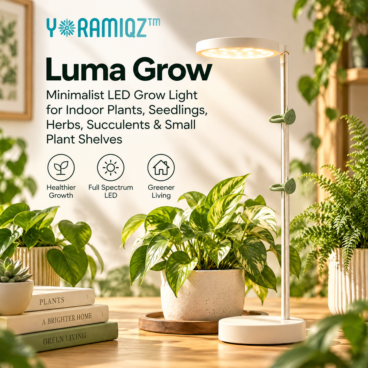 Yoramiqz™ Luma Grow – Minimalist LED Grow Light for Indoor Plants, Seedlings, Herbs, Succulents & Small Plant Shelves