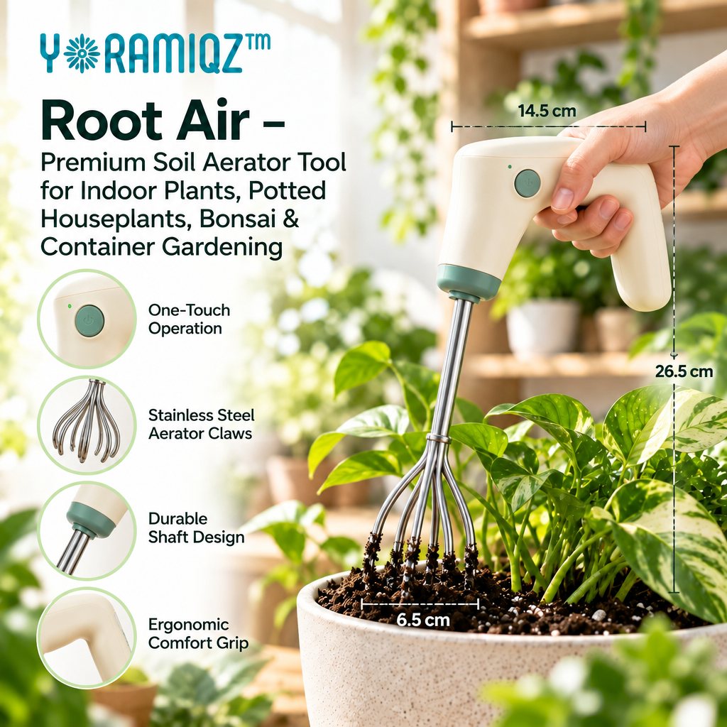 Yoramiqz™ Root Air – Premium Soil Aerator Tool for Indoor Plants, Potted Houseplants, Bonsai & Container Gardening