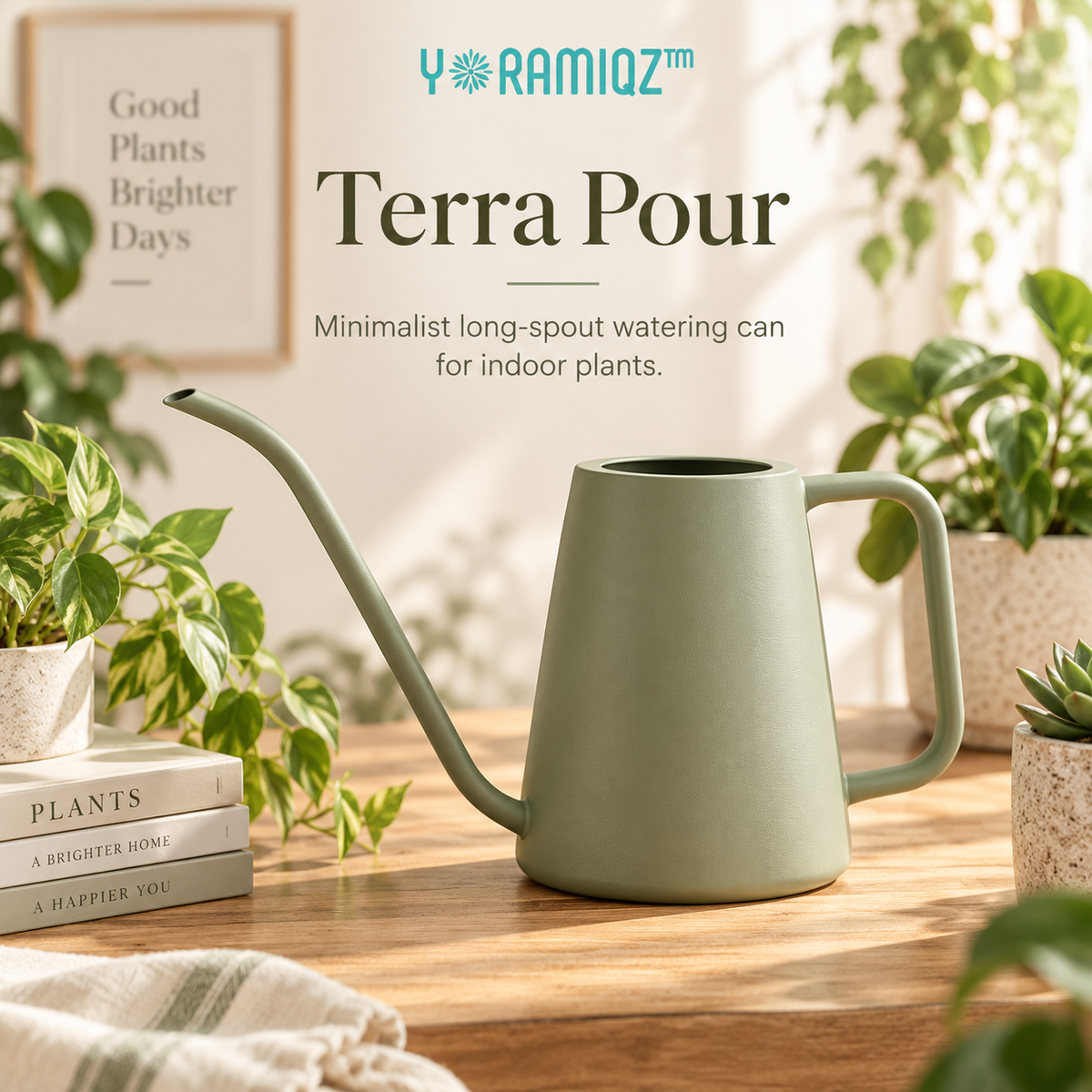 Yoramiqz™ Terra Pour – Minimalist Long-Spout Watering Can for Indoor Plants, Bonsai, Succulents, Herbs & Houseplants