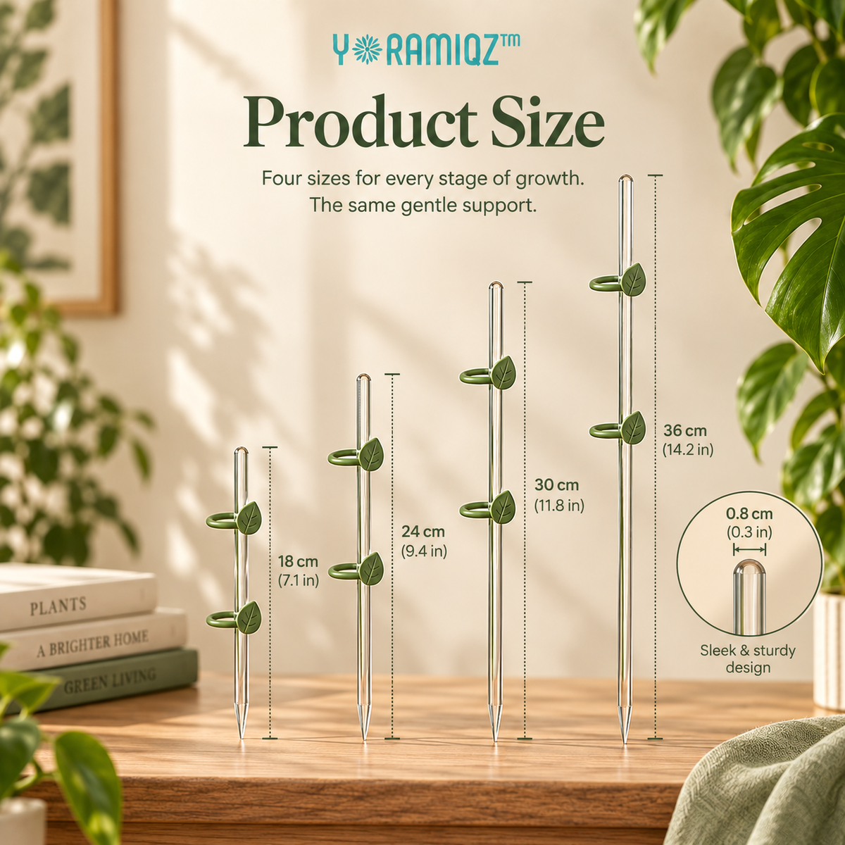 Yoramiqz™ Clarity Stake – Minimalist Plant Support Stakes for Orchids, Monstera, Climbing Houseplants, Vines & Indoor Plants