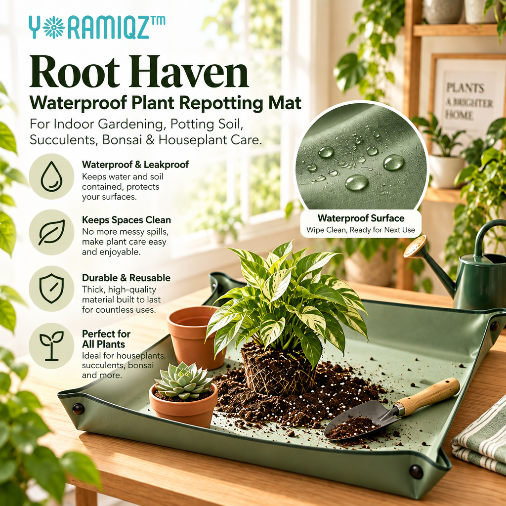 Yoramiqz™ Root Haven – Waterproof Plant Repotting Mat for Indoor Gardening, Potting Soil, Succulents, Bonsai & Houseplant Care