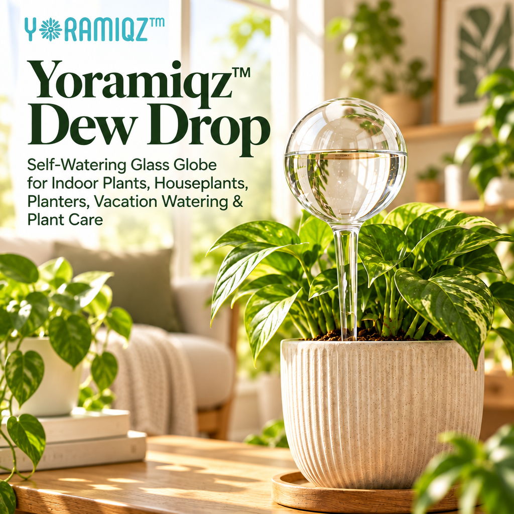 Yoramiqz™ Dew Drop – Self-Watering Glass Globe for Indoor Plants, Houseplants, Planters, Vacation Watering & Plant Care