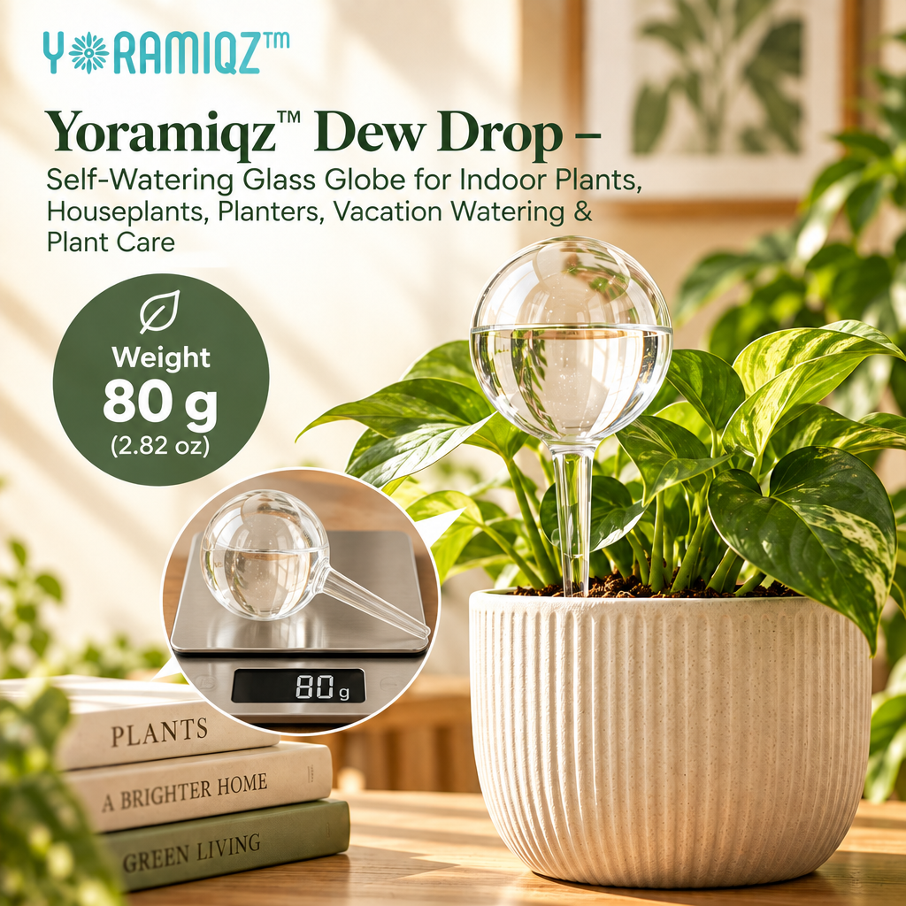 Yoramiqz™ Dew Drop – Self-Watering Glass Globe for Indoor Plants, Houseplants, Planters, Vacation Watering & Plant Care