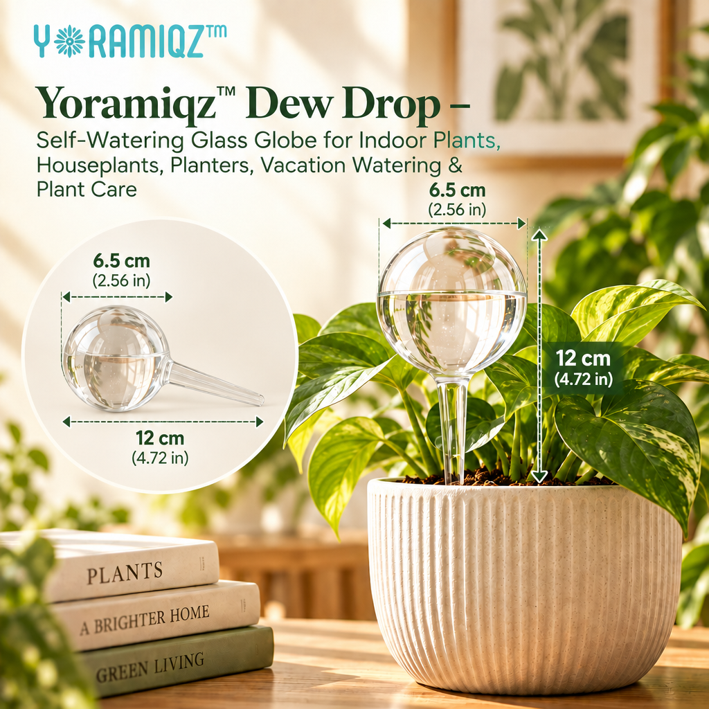 Yoramiqz™ Dew Drop – Self-Watering Glass Globe for Indoor Plants, Houseplants, Planters, Vacation Watering & Plant Care