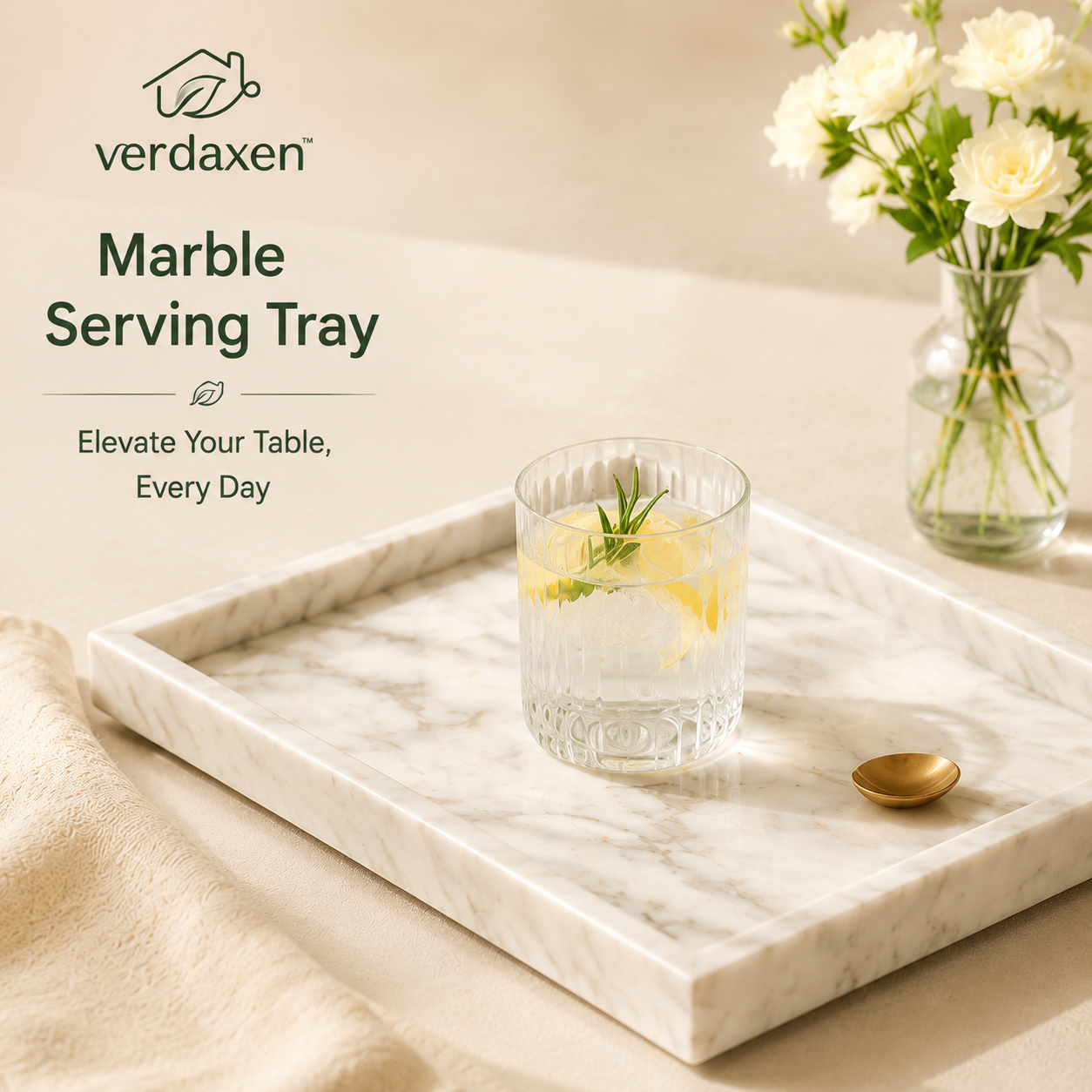 Verdaxen™ White Marble Serving Tray, Luxury Coffee Table Tray, Minimalist Kitchen Organizer, Modern Dessert Serving Platter