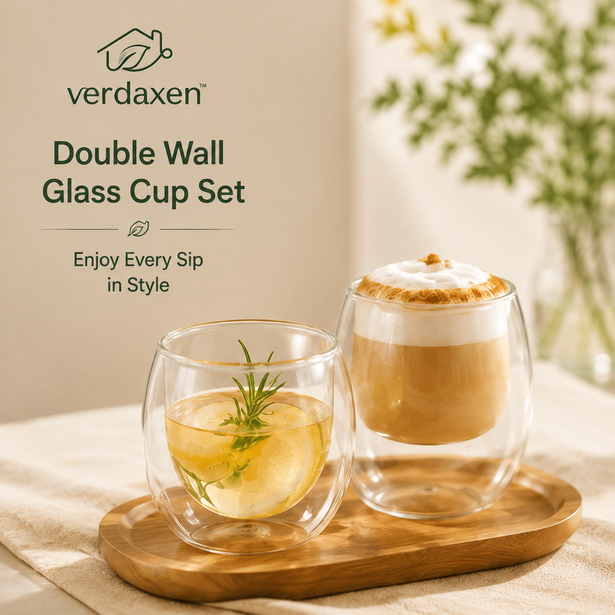 Verdaxen™ Double Wall Glass Tea Cup Set, Minimalist Coffee Mug, Modern Clear Glass Drinkware