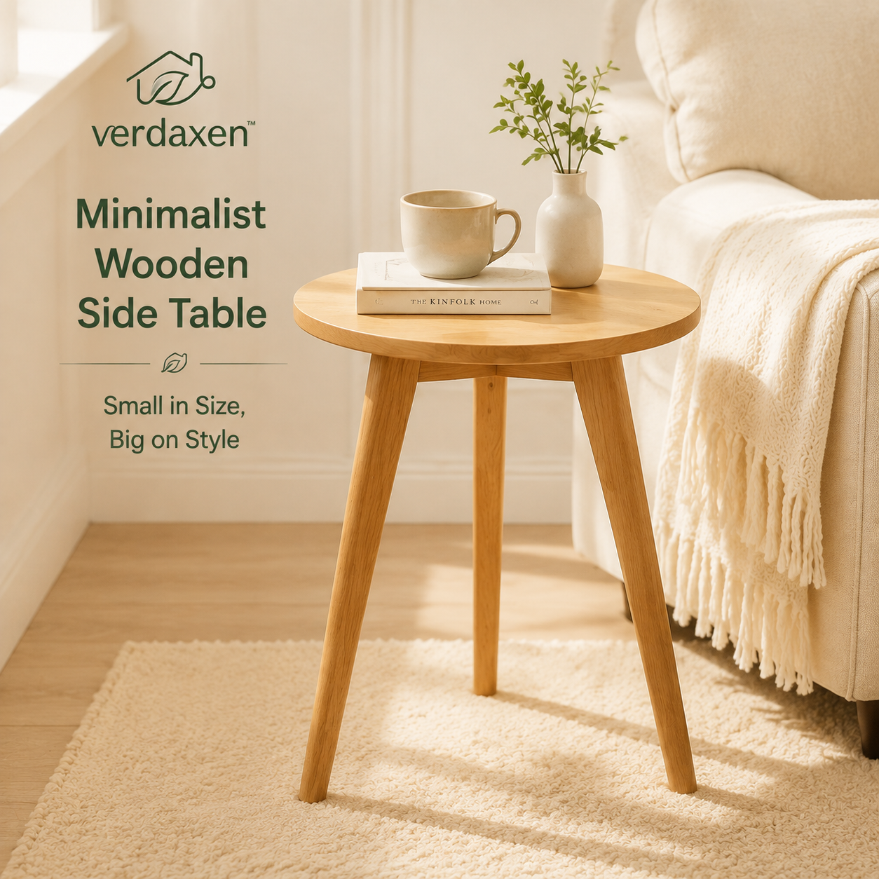 Verdaxen™ Minimalist Wooden Side Table, Modern Nordic Nightstand, Small Accent Table for Bedroom Living Room