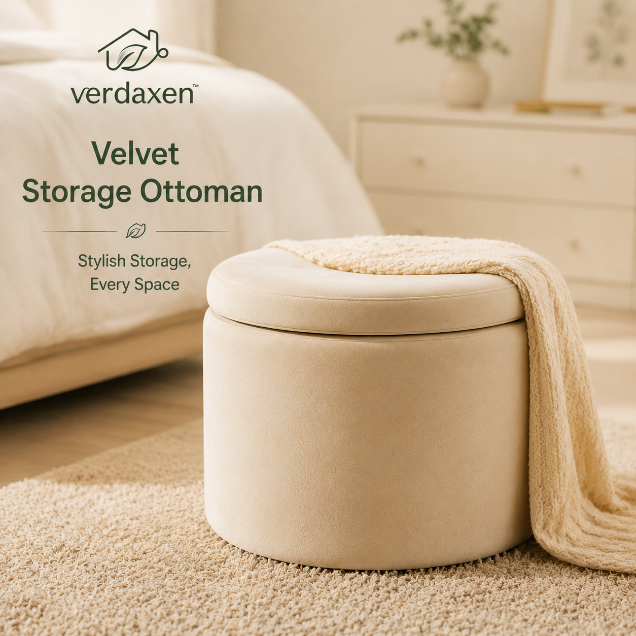 Verdaxen™ Velvet Storage Ottoman Bench, Modern Small Footstool, Luxury Bedroom Accent Furniture