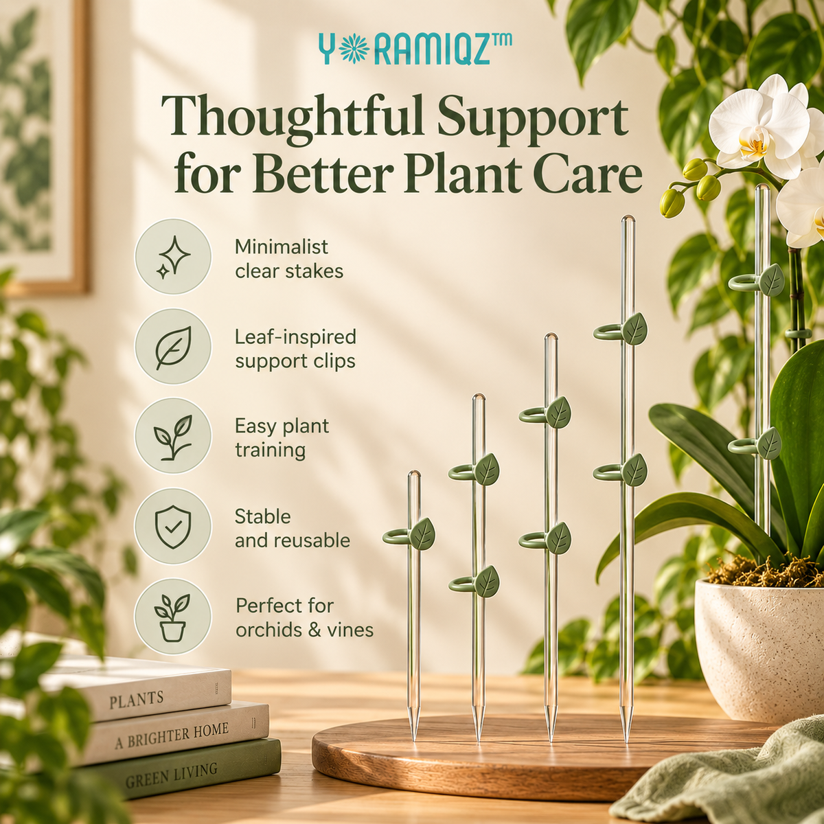Yoramiqz™ Clarity Stake – Minimalist Plant Support Stakes for Orchids, Monstera, Climbing Houseplants, Vines & Indoor Plants