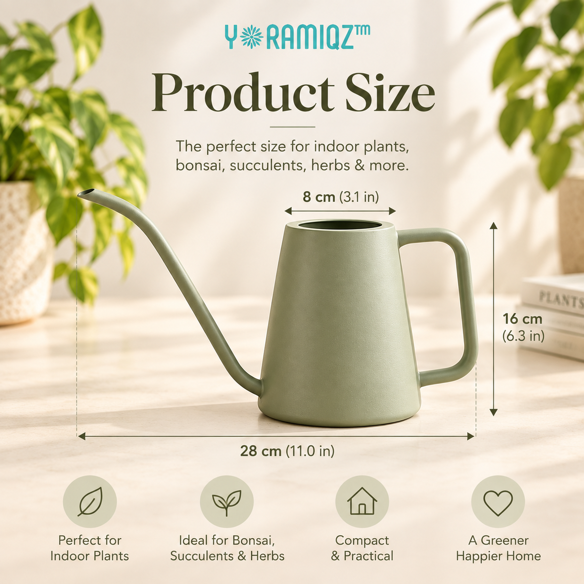 Yoramiqz™ Terra Pour – Minimalist Long-Spout Watering Can for Indoor Plants, Bonsai, Succulents, Herbs & Houseplants