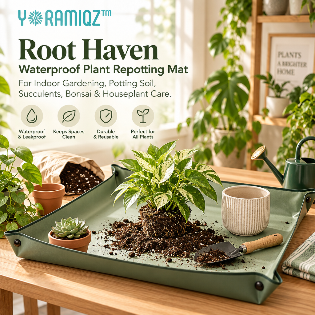 Yoramiqz™ Root Haven – Waterproof Plant Repotting Mat for Indoor Gardening, Potting Soil, Succulents, Bonsai & Houseplant Care